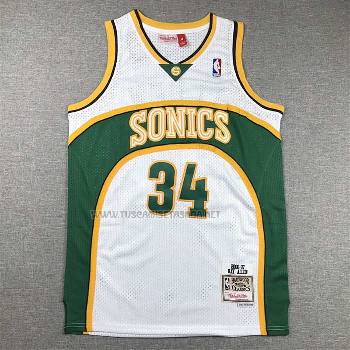 Camiseta Ray Allen NO 34 Seattle SuperSonics Mitchell & Ness 2006-07 Blanco